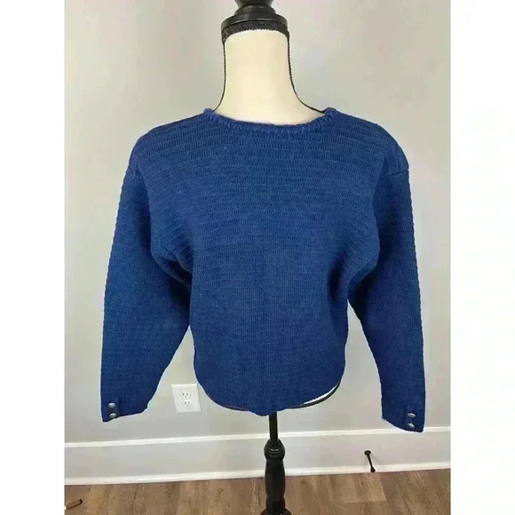 Vtg Tally-Ho Cardigan Jacket Embroidered Floral Navy Blue Knitted Women's M - Picture 6 of 14